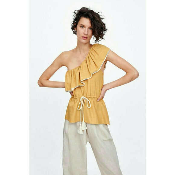 Zara Tops - Zara One Shoulder Ruffle Top Size M